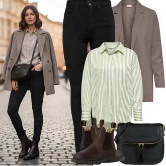 Outfit s Černá/Hnědá Taška/Klasická Taška Přes Rameno/Brašna/Sportovní Taška Přes Rameno About You "Jarní Outfit"