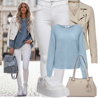 7/8 délka Outfit s Šedá/Bílá/Krémová/Stříbrný Džínové Legíny/Jeggings/Push up Kalhoty/Skinny Kalhoty/Tregíny next lvl "Jarní Outfit"