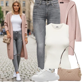 Outfit s Růžová/Fialová Pletený Kabát/Pletený Fleecový Kabát/Kašmírový Kabát Zwillingsherz "Jarní Outfit"