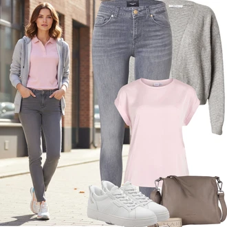 Outfit s Šedá/Světle šedá Kalhoty Jeggings/Džínové Legíny/Skinny Kalhoty VERO MODA "Jarní Outfit"
