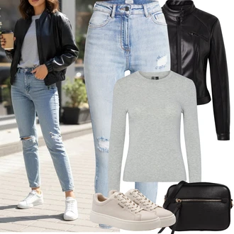 Outfit s Černá/Bílá/Hnědá Pánská taška/Pásková taška/Plážová Taška/Taška/Klasická Taška Přes Rameno/Malá Taška/Brašna/Sportovní Taška Přes Rameno/Cestovní Taška About You "Jarní Outfit"