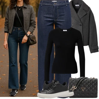 Outfit s Černá Nízká Teniska/Teniska na platformě/Kožené Tenisky/Úzká Teniska Tamaris "Jarní Outfit"