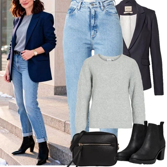 Vintage Outfit s Světle modrá/Modrá Zkrácené Džíny/Girlfriend Džíny/Mom Jean/Zužující se Džíny/Kožená Pánská Bund/Vintage džíny/Dad Džíny/High Waist Džínové Kalhoty Armedangels "Jarní Outfit"Look: 90tá léta, S průsvitem, Vintage