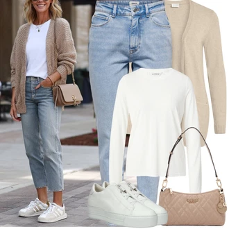 Outfity na podzim S křivkami s Béžová/Hnědá/Khaki Pletenina veľkej veľkosti Vila "Jarní Outfit"
