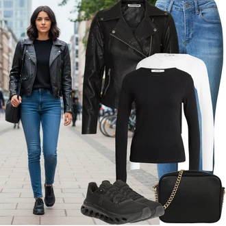 Outfit s Černá/Bílá/Růžová Taška/Klasická Taška Přes Rameno/Malá Taška/Brašna/Sportovní Taška Přes Rameno About You "Jarní Outfit"