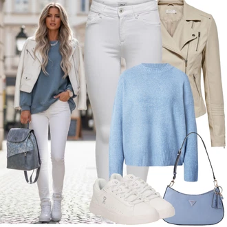 Přechodné Outfit s Khaki/Hnědá/Béžová Kožené Bund Bunda z Umělé Kůže/Motorkářská bunda/Motorkářské Bund/Bunda s Bočním Zipem Only "Jarní Outfit"