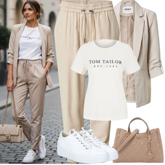 Kůže Outfit s Bílá/Krémová Plátěná Teniska/Nízká Teniska/Kožené Tenisky/Úzká Teniska/Tenisky s Bočním Zipem Paul Green "Jarní Outfit"