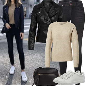 Přechodné Outfit s Černá Kožené Bund Bunda z Umělé Kůže/Motorkářská bunda/Motorkářské Bund/Bunda s Bočním Zipem Only "Jarní Outfit"