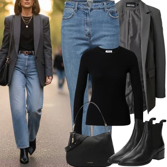 Outfit s Modrá/Světle Modrá Mom Jean/Boyfriend Džínové kalhoty/Vintage džíny/Dad Džíny/Zužující se Džíny/Formální Košile/Džíny s Rozparkem/Zkrácené Džíny/Girlfriend Džíny Only "Jarní Outfit"