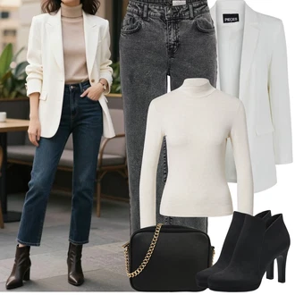 Outfit s Černá Kotníková Bota s Podšívkou/Kožená Kotníková Bota/Kotníková Bota Na Podpatku/Kozačka Na Podpatku/Letní kotníková kozačka Tamaris "Jarní Outfit"