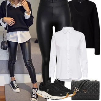 Outfit s Černá Legíny Vinylový Legín/Kožený Legíny/Neprůhledný Legíny/Legíny Kožený Vzhled/Formovaná Legína/Latexové Legíny Pieces "Jarní Outfit"