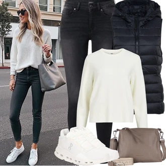 Outfit s Bílá/Světle zelená/Krémová/Khaki/Béžová Jednoduchý Svetr/Svetr Carmen/Kašmírový Svetr/Basic Svetr/Kašmírový Svetr/Svetr z Jemné Pleteniny Object "Jarní Outfit"