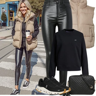 Outfit s Černá/Hnědá/Bílá Ledvinka/Klasická Taška Přes Rameno/Malá Taška/Taška na telefon/Brašna/Sportovní Taška Přes Rameno About You "Jarní Outfit"