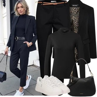 Léto Outfit s Černá Úzká Kalhoty/Chinos/Bengaline Kalhoty/Obleková Kalhoty/Business Kalhoty/Navlékací Kalhoty B.young "Jarní Outfit"