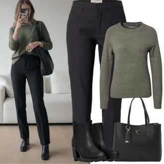 Outfit s Černá Kotníková Bota s Podšívkou/Kožená Kotníková Bota/Chelsea Boty/Gumová Kotníková Bota/Kožená bunda Only "Jarní Outfit"