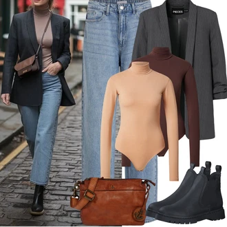 Outfit s Modrá/Světle Modrá Vintage džíny/Baggy Džíny/Dad Džíny/Džíny Culottes/Džíny Volného Střihu/Formální Košile/Girlfriend Džíny Vila "Jarní Outfit"