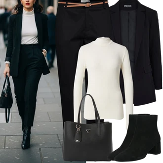 7/8 délka Outfit s Černá Úzká Kalhoty/Chinos/Bengaline Kalhoty/Obleková Kalhoty/Business Kalhoty/Navlékací Kalhoty B.young "Jarní Outfit"