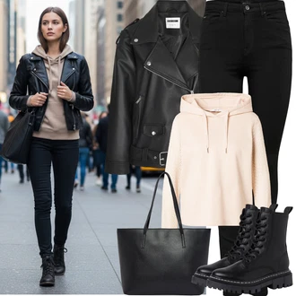 Metal Outfit s Černá/Oranžová Kožené Bund Bunda z Umělé Kůže/Motorkářská bunda/Motorkářské Bund Noisy may "Jarní Outfit"Look: Šik, Egirl, Francouzské, Moderní, Metal, Pracovní oděvy