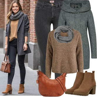 Outfit s Hnědá/Béžová/Khaki/Šedá Jednoduchý Svetr/Kašmírový Svetr/Mohair Pullover/Basic Svetr/Kašmírový Svetr/Vlněný Svetr/Svetr z Jemné Pleteniny/Pletený Svetr Pieces "Jarní Outfit"