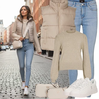 Outfity pro jaro Old Money s Světle modrá Džínové Legíny/Skinny Kalhoty/Jeggings VERO MODA "Jarní Outfit"Look: Klasické, Cool, Disko, Krásný, Old Money, Skromné