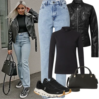 Dlouhé Outfit s Černá/Tmavě šedá Roláková Košile JdY "Jarní Outfit"