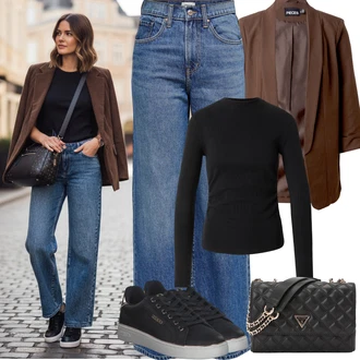 Outfit s Černá Volnočasová Bota/Kožené tenisky/Šněrovací Bota/Tenisky s Bočním Zipem/Letní tenisky/Nízká Teniska/Úzká teniska Guess "Jarní Outfit"