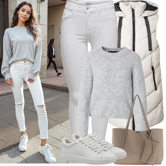 Outfit s Šedá/Bílá/Krémová/Stříbrný Kalhoty Džínové Legíny/Jeggings/Push up Kalhoty/Skinny Kalhoty/Tregíny next lvl "Jarní Outfit"