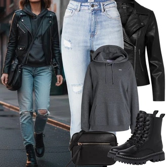 Metal Outfit s Černá Kožené Bund Bunda z Umělé Kůže/Motorkářská bunda/Motorkářské Bund/Bunda s Bočním Zipem Only "Jarní Outfit"Look: Šik, Metal, Rock 'n' Roll