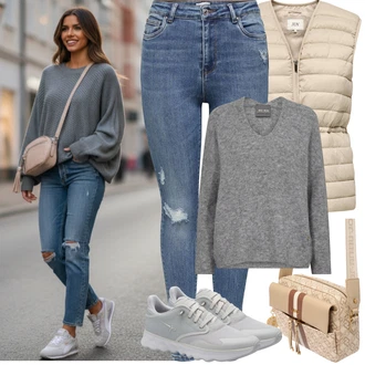 Styl 90tá léta Outfit s Modrá/Světle modrá Dámské Džíny s Délkou 7/8/Kožená bunda/High Waist Džínové Kalhoty/Push up Džín/Džíny s Rozparkem/Zkrácené Džíny/Kožené bundy/Kotníková Bota/Džíny s Dírou Only "Jarní Outfit"Look: Styl, 90tá léta, Cool, Disko, Krásný, Old Money, Bezešvé