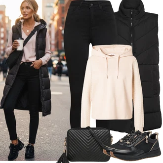 Outfit s Černá Teniska Kožené Tenisky/Úzká Teniska/Tenisky s Bočním Zipem Tamaris "Jarní Outfit"