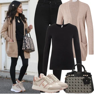 Outfit s Černá Legíny s Vysokým Pasem/Jeggings/Legíny s Rozparkem/Tregíny/Džínové Legíny/Skinny Kalhoty VERO MODA "Jarní Outfit"