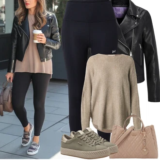 Přechodné Outfit s Fialová/Černá Kožené Bund Bunda z Umělé Kůže/Motorkářská bunda/Kožená vintage bunda/Motorkářské Bund jjxx "Jarní Outfit"