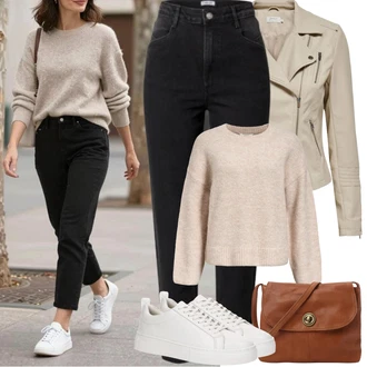 7/8 délka Outfit s Černá/Tmavě šedá/Šedá Boyfriend Kalhoty/Kalhoty s Vysokým Pasem/Kalhoty se Štěrbinou/Rovná Kalhoty/Úzká Kalhoty/Skinny Kalhoty/Jeggings/Ležérní Kalhoty Edited "Jarní Outfit"