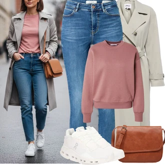 Styl Outfit s Modrá/Světle modrá Dámské Džíny s Délkou 7/8/Capri Džíny/Slim Fit Džíny/High Waist Džínové Kalhoty/Push up Džín/Zimní bunda/Džíny s Rozparkem/Zkrácené Džíny/Kotníková Bota/Navlékací džíny/Kožené Boty Guess "Jarní Outfit"