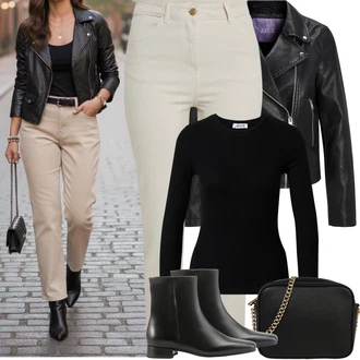 7/8 délka Outfit s Béžová/Hnědá/Khaki Slim Fit Džíny/Dámské Džíny s Délkou 7/8/Mom Jean/Kotníková Bota/Zkrácené Džíny/Capri Džíny Only "Jarní Outfit"