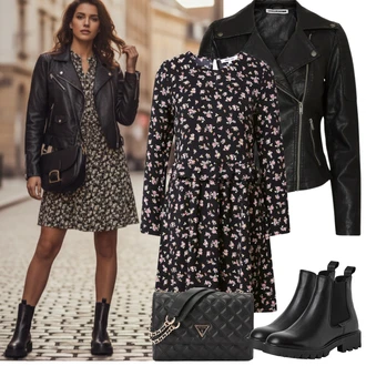 Cool Motorka Outfit s Černá/Tmavě zelená Motorkářská bunda/Motorkářské Bund/Kožené Bund Bunda z Umělé Kůže Noisy may "Jarní Outfit"Look: Šik, Techno, Cool, Moderní, Punk, Univerzitní, Pracovní oděvy, Motorka, Jízda na koni