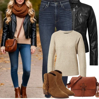 Přechodné Outfit s Černá/Červená Motorkářské Bund/Motorkářská bunda/Kožené Bund Bunda z Umělé Kůže Only "Jarní Outfit"