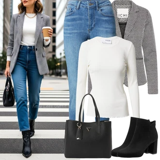 Výstřih na ramena Outfit s Krémová/Bílá/Oranžová/Khaki Jednoduchý Top/Pletený Top/Pletené tričko/Košile s dlouhým rukávem/Roláková Košile/Košilový Top SELECTED FEMME/Selected "Jarní Outfit"