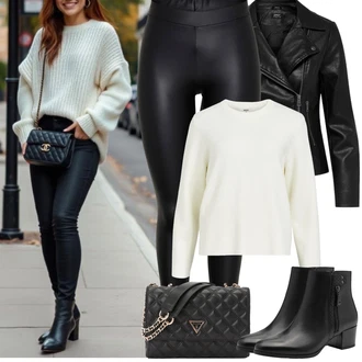 Outfit s Černá Legíny Vinylový Legín/Kožený Legíny/Neprůhledný Legíny/Legíny Kožený Vzhled/Formovaná Legína/Latexové Legíny Pieces "Jarní Outfit"