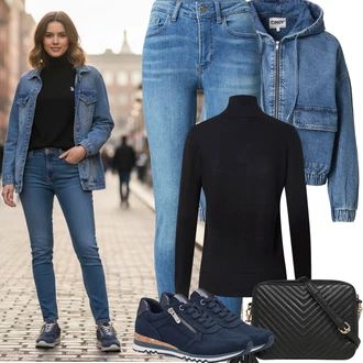 Zima Pracovní pohovor Outfit s Černá Svetr z Jemné Pleteniny/Termo Svetr/Rolák/Svetr s límečkem SAINT TROPEZ "Jarní Outfit"