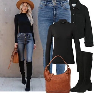 Outfit s Modrá/Světle modrá/Tmavě modrá Push up Džín/Džín s Nízkým Pasem/Kožené Boty/Navlékací džíny/Kotníková Bota/Džíny s Nízkým Sedem/Kožená bunda/Zimní bunda Only "Jarní Outfit"