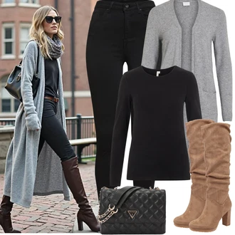 Outfit s Černá Legíny s Vysokým Pasem/Jeggings/Legíny s Rozparkem/Tregíny/Džínové Legíny/Skinny Kalhoty VERO MODA "Jarní Outfit"