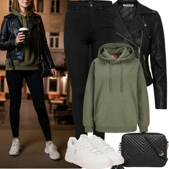 Přechodné Outfit s Černá/Tmavě zelená Motorkářská bunda/Motorkářské Bund/Kožené Bund Bunda z Umělé Kůže Noisy may "Jarní Outfit"