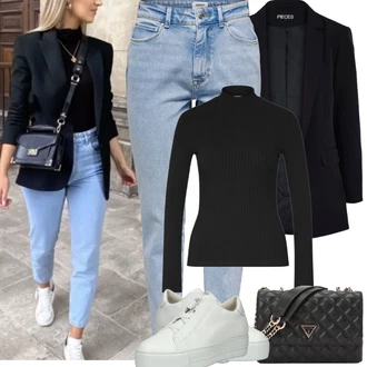 Výstřih na ramena Outfit s Černá Pletený Top/Roláková Košile Edited "Jarní Outfit"