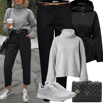 Outfit s Černá Chinos/Bengaline Kalhoty/Obleková Kalhoty/Úzká Kalhoty/Navlékací Kalhoty/Business Kalhoty B.young "Jarní Outfit"