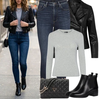 Metal Outfit s Černá Kožené Bund Bunda z Umělé Kůže/Motorkářská bunda/Motorkářské Bund/Bunda s Bočním Zipem Only "Jarní Outfit"Look: Šik, Metal, Rock 'n' Roll