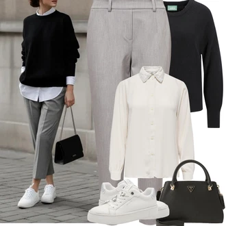 Outfit s Šedá/Béžová/Světle šedá/Hnědá Mušelínové kalhoty/Rovná Kalhoty/Lněné Kalhoty/Chinos/Business Kalhoty/Úzká Kalhoty/Navlékací Kalhoty/Obleková Kalhoty/Kalhoty se Štěrbinou/Kalhoty s nášivkou uprostřed/Bengaline Kalhoty Object "Jarní Outfit"