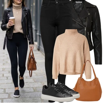 Outfit s Černá Nízká Teniska/Teniska na platformě/Kožené Tenisky/Úzká Teniska Tamaris "Jarní Outfit"