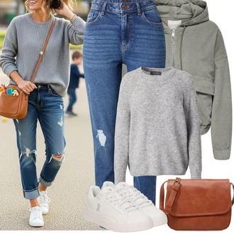 Styl Outfit s Světle modrá/Modrá Boyfriend Džínové kalhoty/High Waist Džínové Kalhoty/Džíny s Rozparkem/Kožené bundy/Kotníková Bota/Džíny s Dírou/Girlfriend Džíny Pieces "Jarní Outfit"