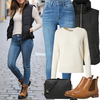 Sportovní Outfit s Černá Bunda 2v1/Bunda na přetažení přes hlavu/Puchová Bund/Nafukovací Bund/Letní peřová Bunda/Bunda z umělých vláken/Přechodné Bundy JdY "Jarní Outfit"Look: Hip Hop, Metal, Rap, Sportovní, Příliš oblečený, Venkovní, Techno, Nadrozměrné